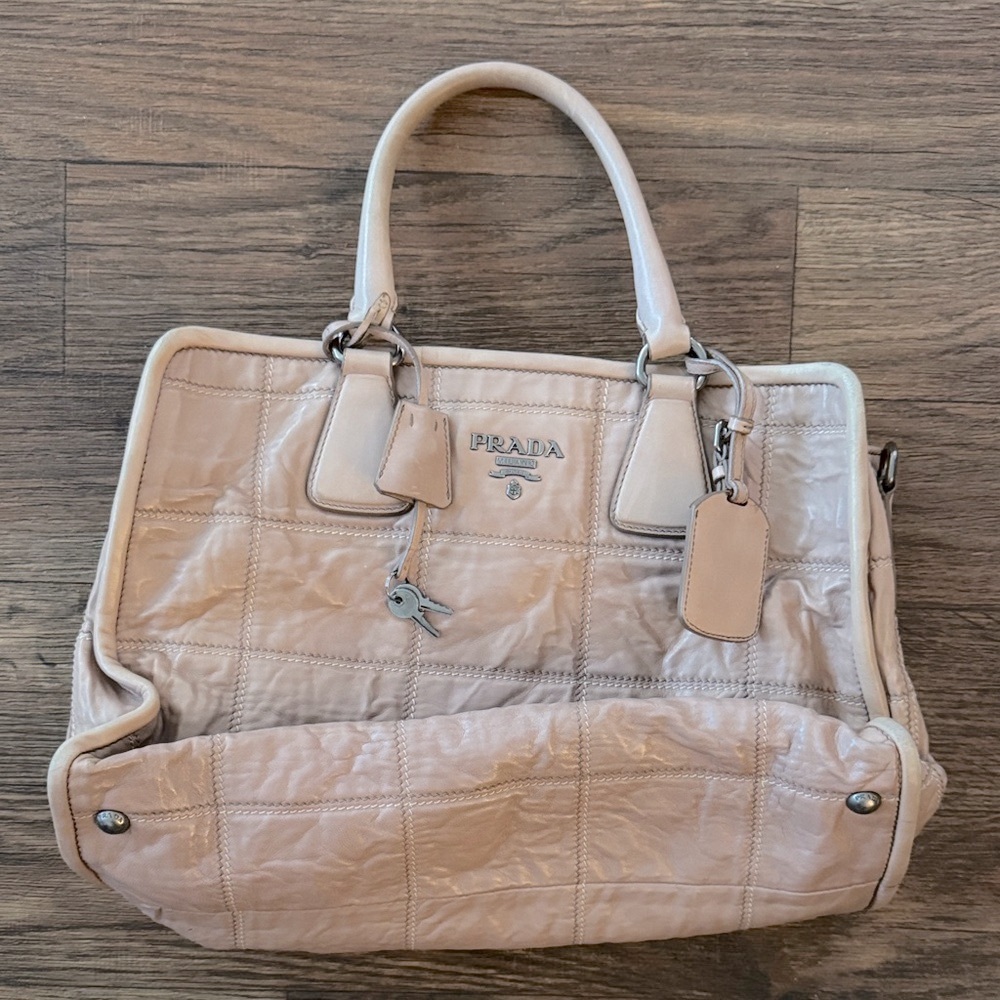 Prada Cammeo Antique Stitched Quilted Nappa Leather Tote Bag